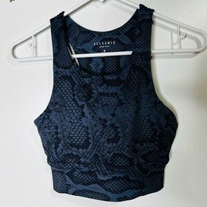 Allfenix Gray Black Snakeskin High Neck Crop Tank Top